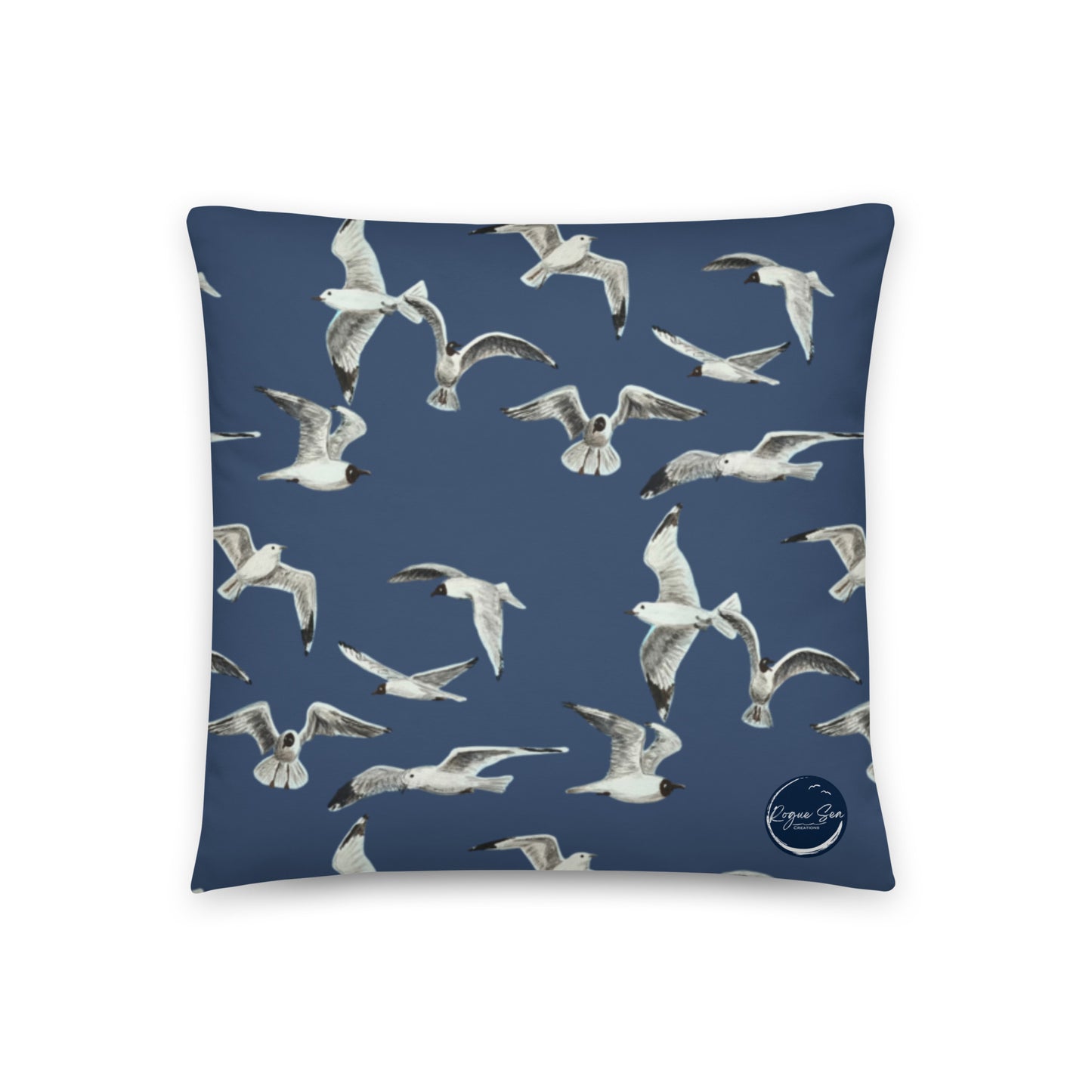 Coastal throw pillow seagull design