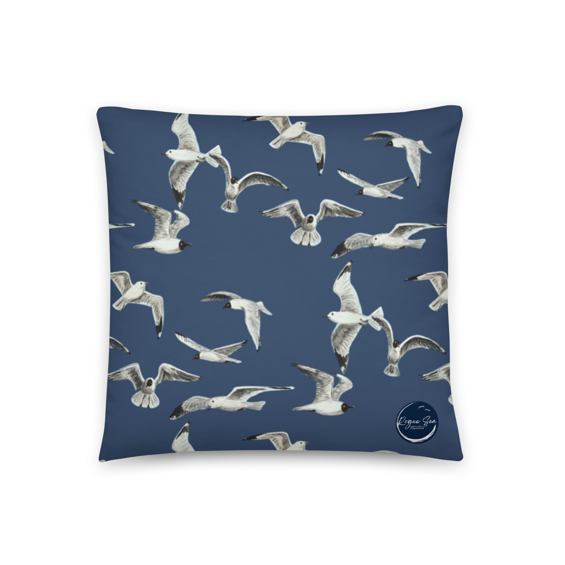 Coastal throw pillow seagull design