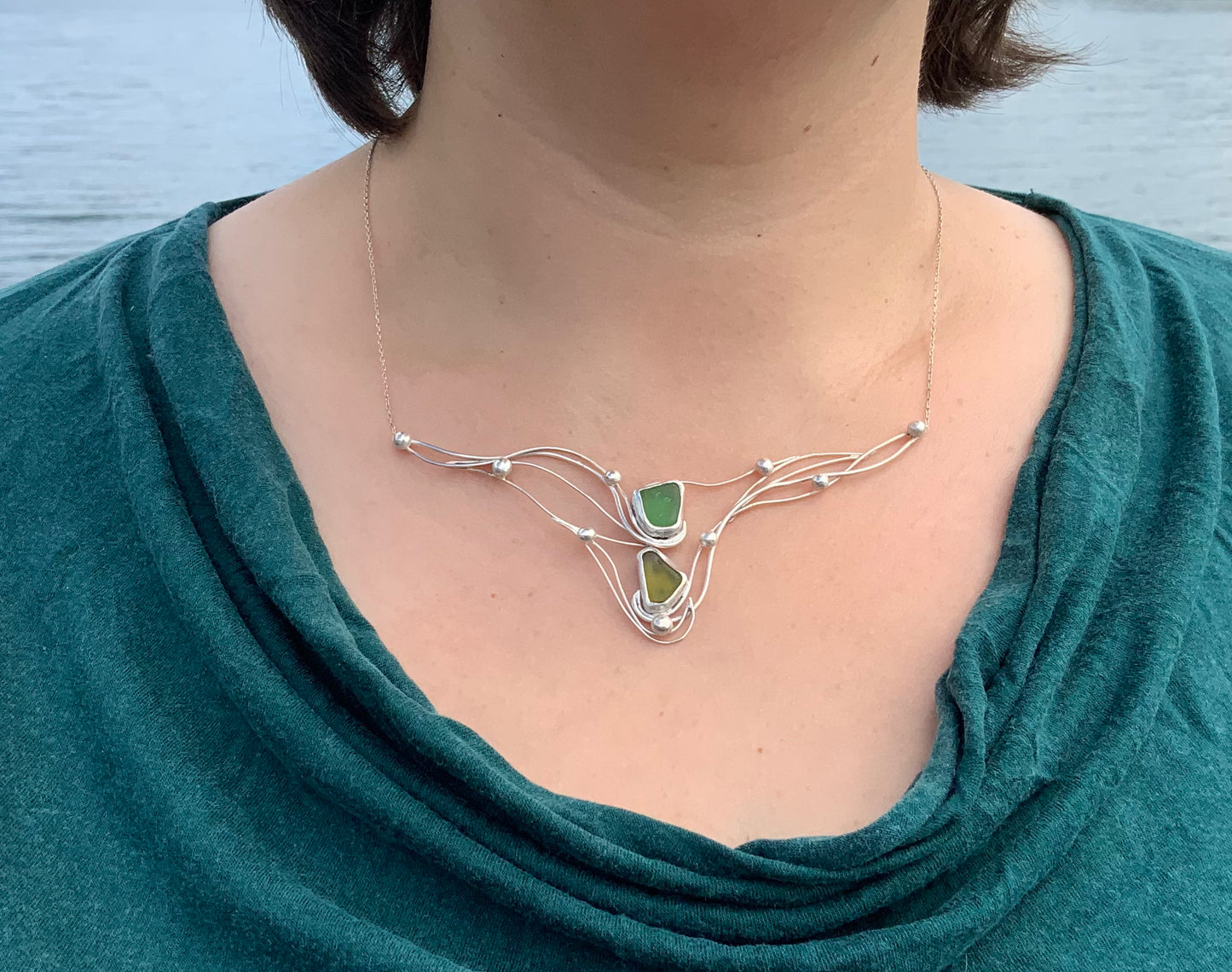 Handmade silver necklace Flowy Seagrass