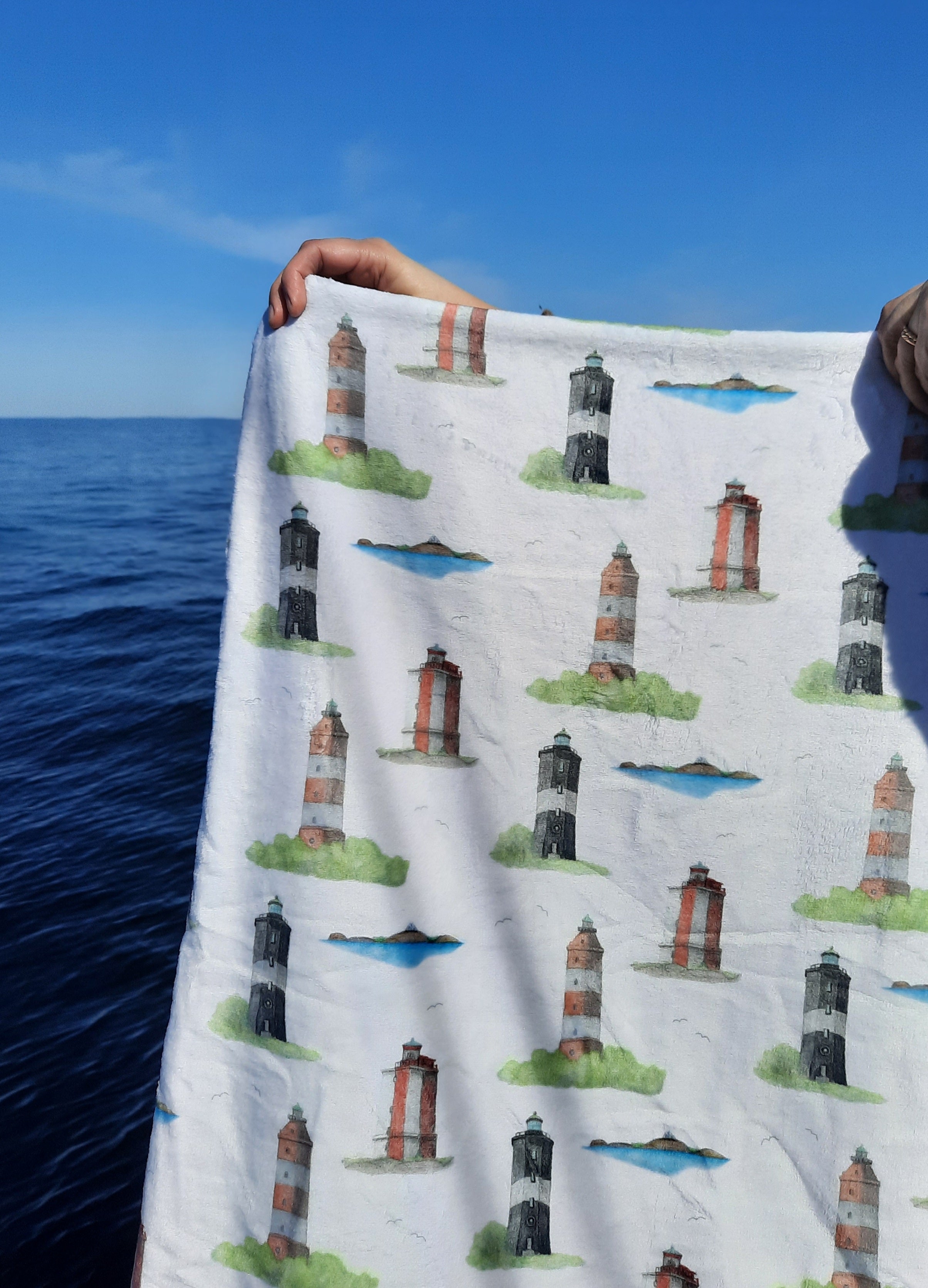 Nautical decor Lighthouse blanket | Coastal lighthouse design EU