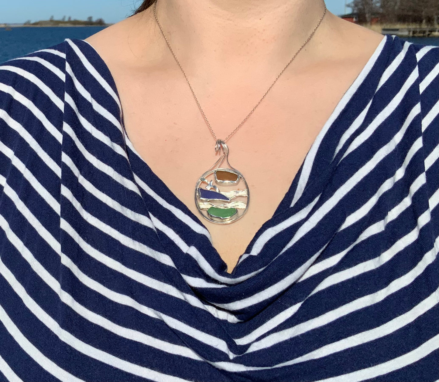Silver and sea glass "Seascape" pendant