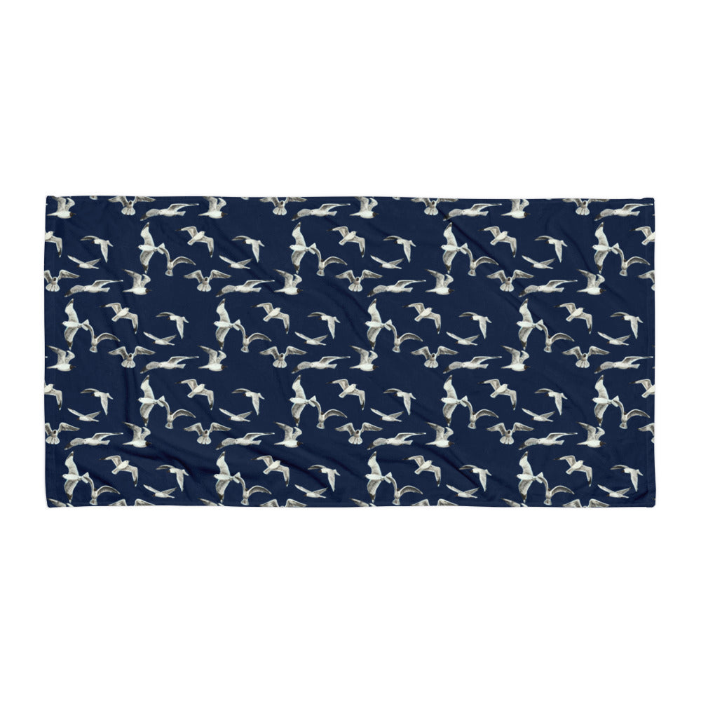 Flying Seagulls towel with handpainted seagulls
