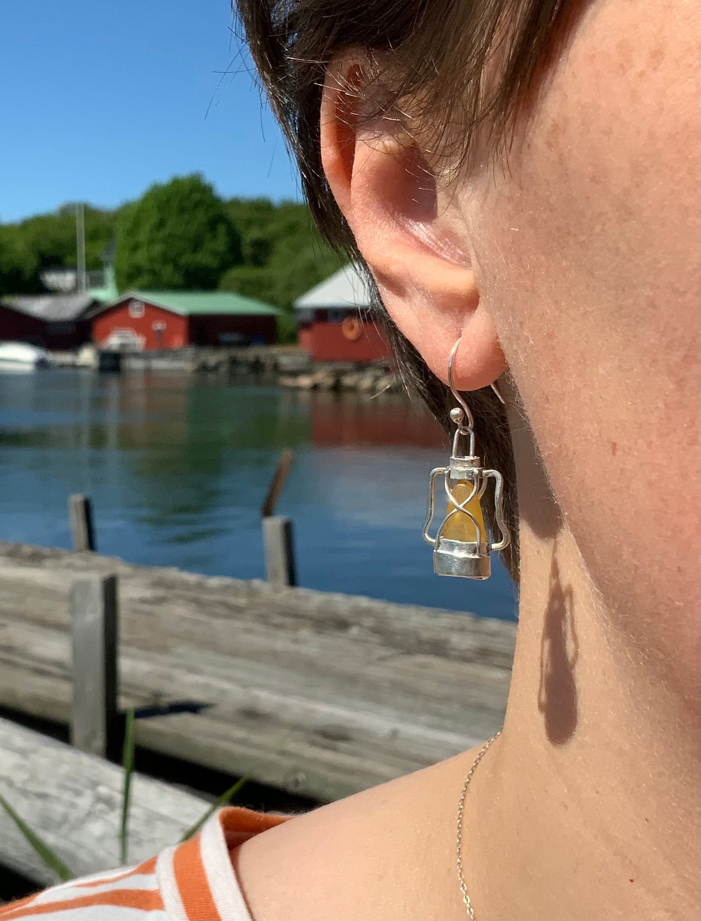 Storm Lantern earrings with amber