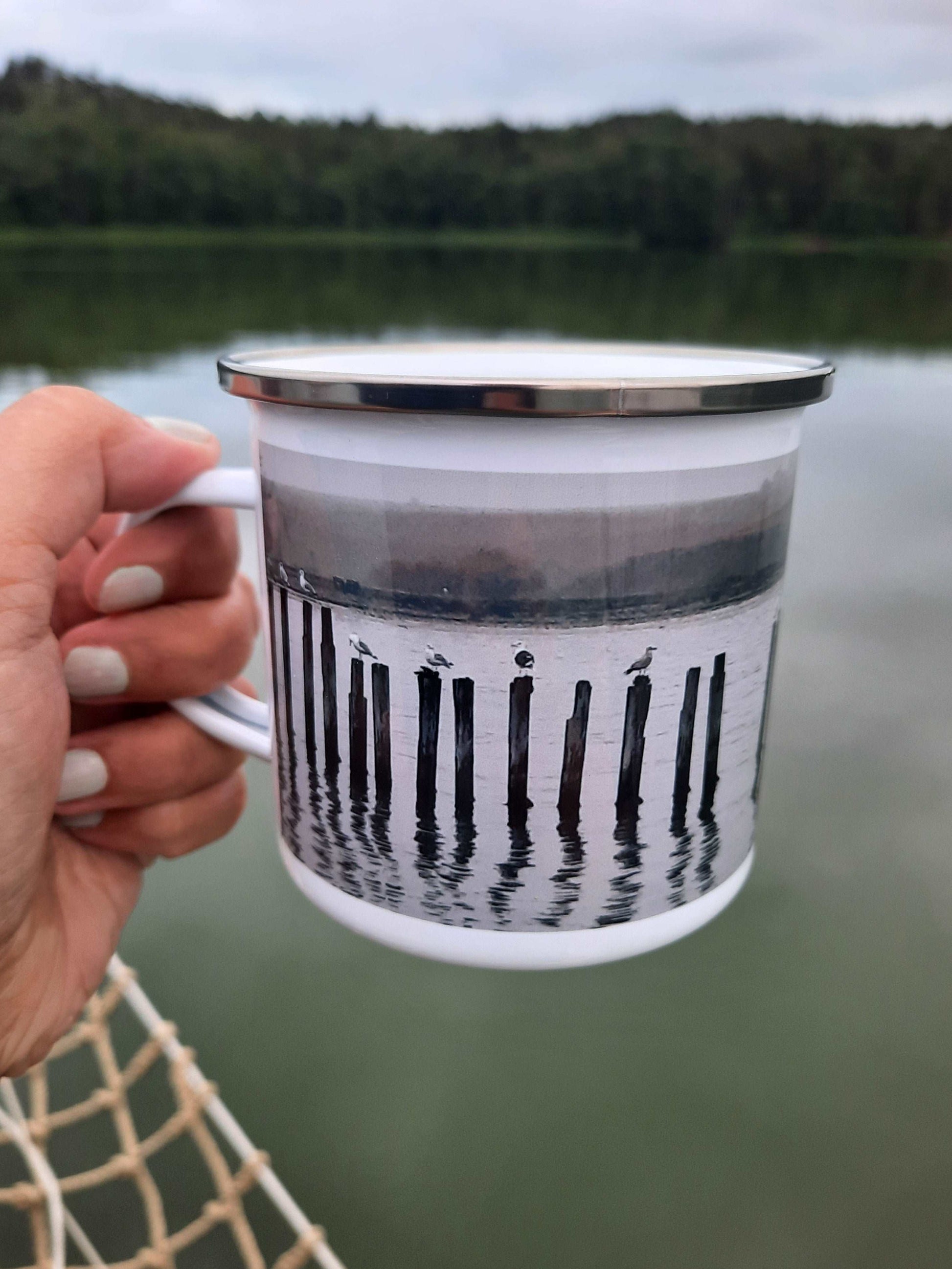 Enamel Mug Seagulls in Fog