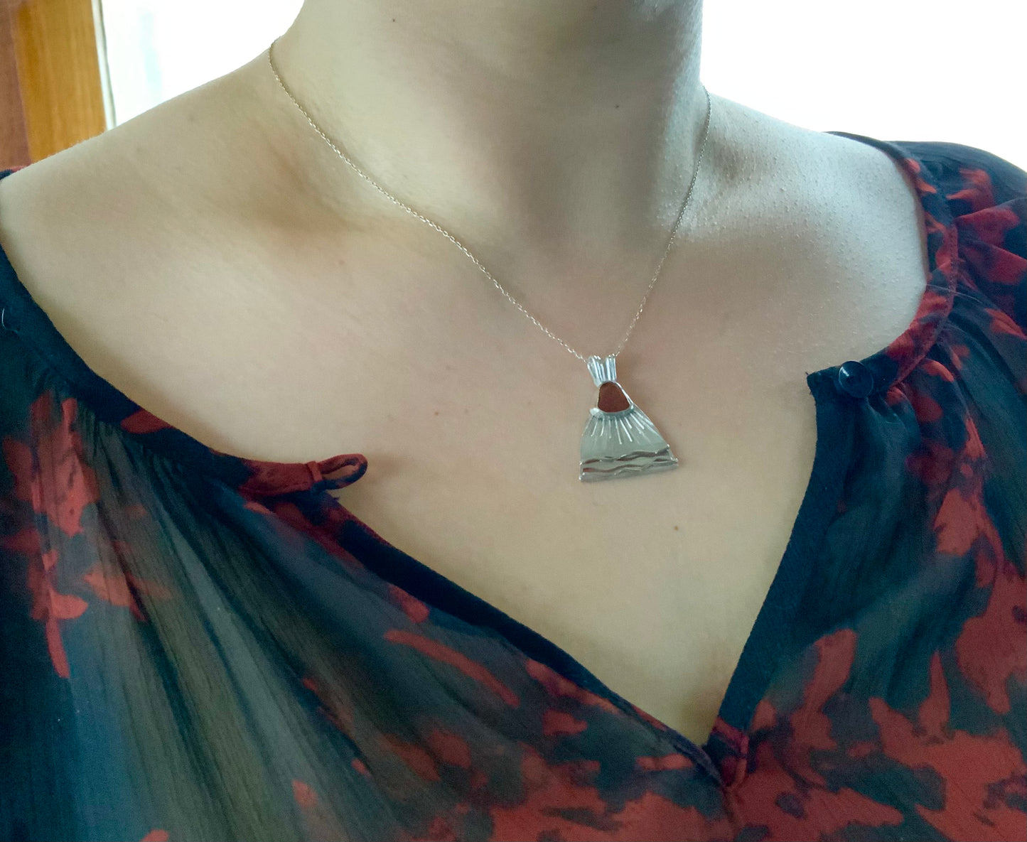 Baltic Sea Sun silver and sea glass  necklace model