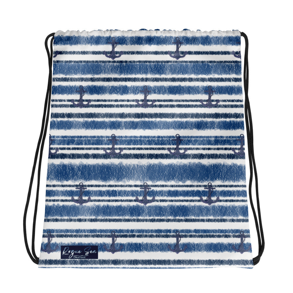 Blue marine stripe drawstring bag