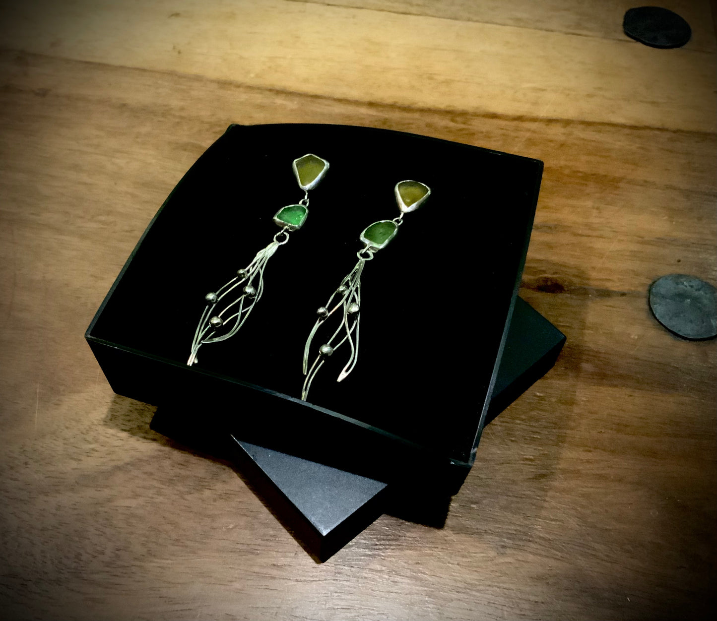 Sea glass seagrass earrings