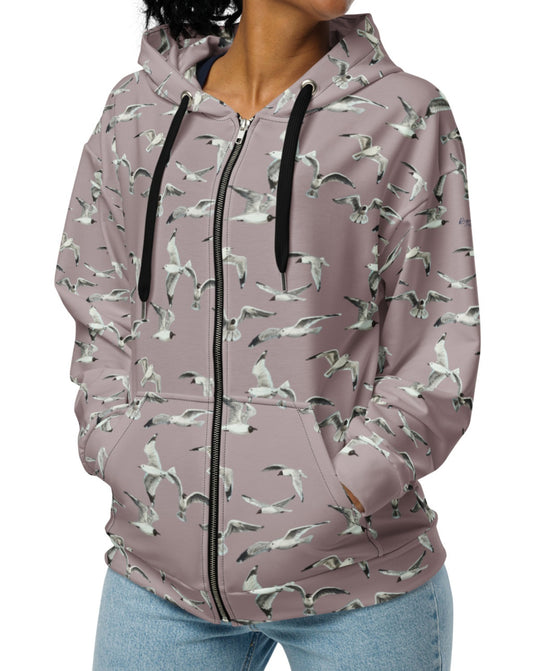 Lokkiaiheinen hupparitakki ruusunpunainen