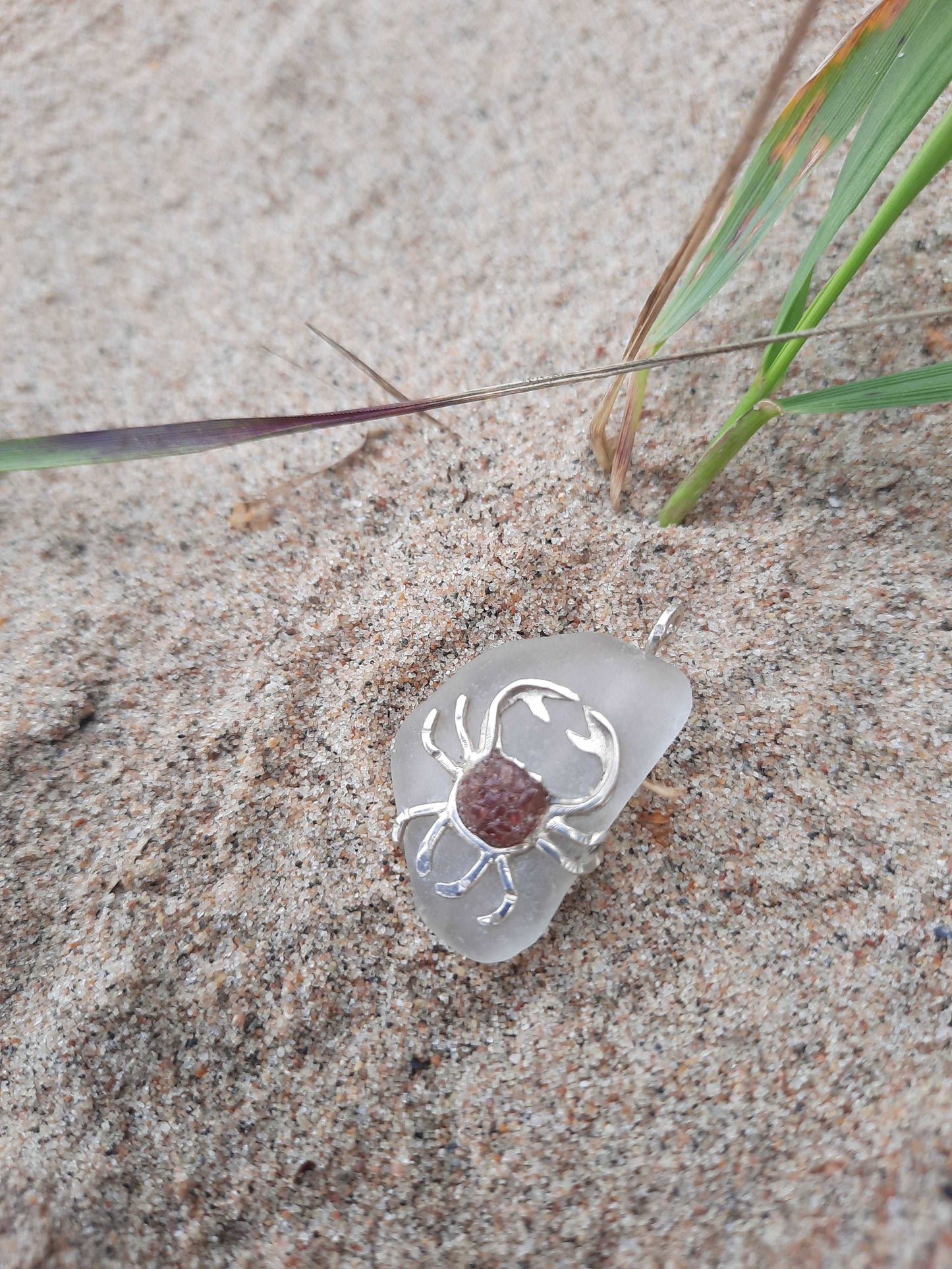 Sea glass necklace Crab on beach