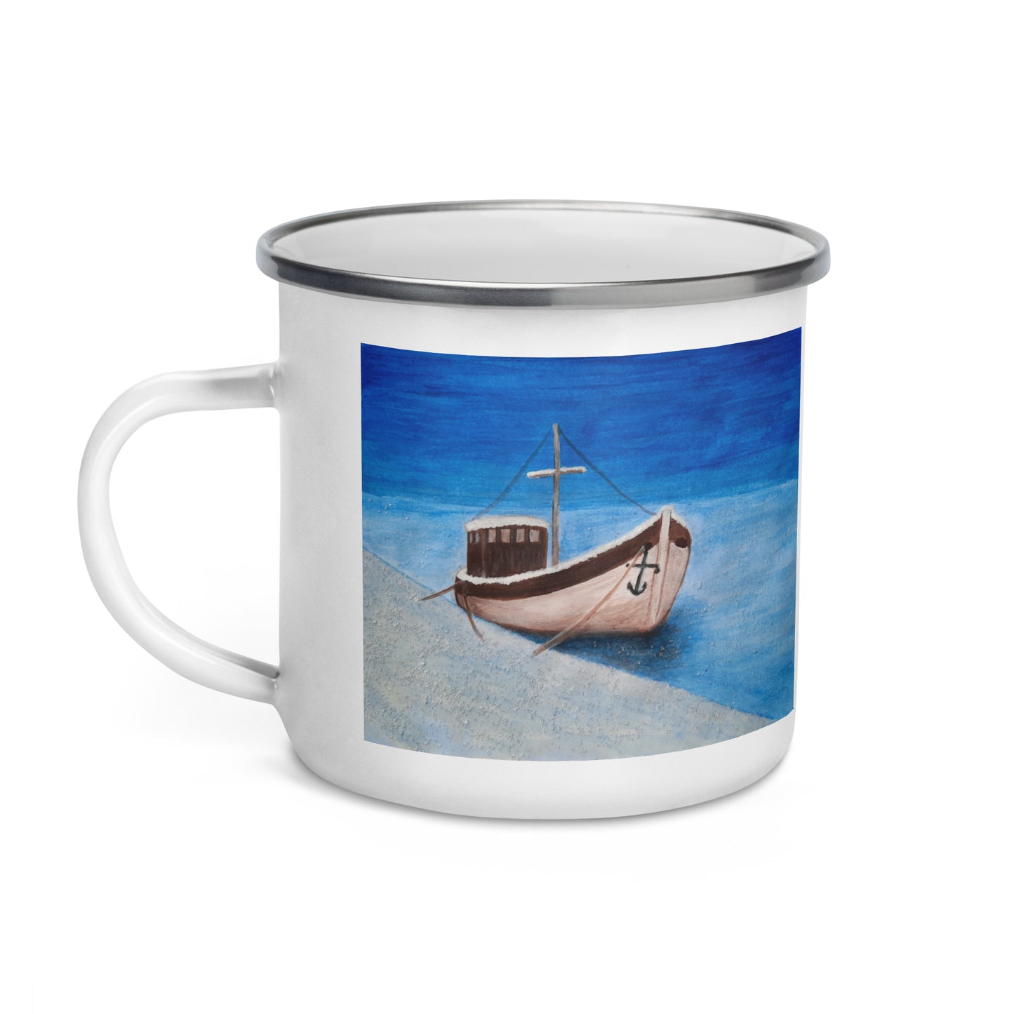 Winter trawler mug Fishing boat in ice