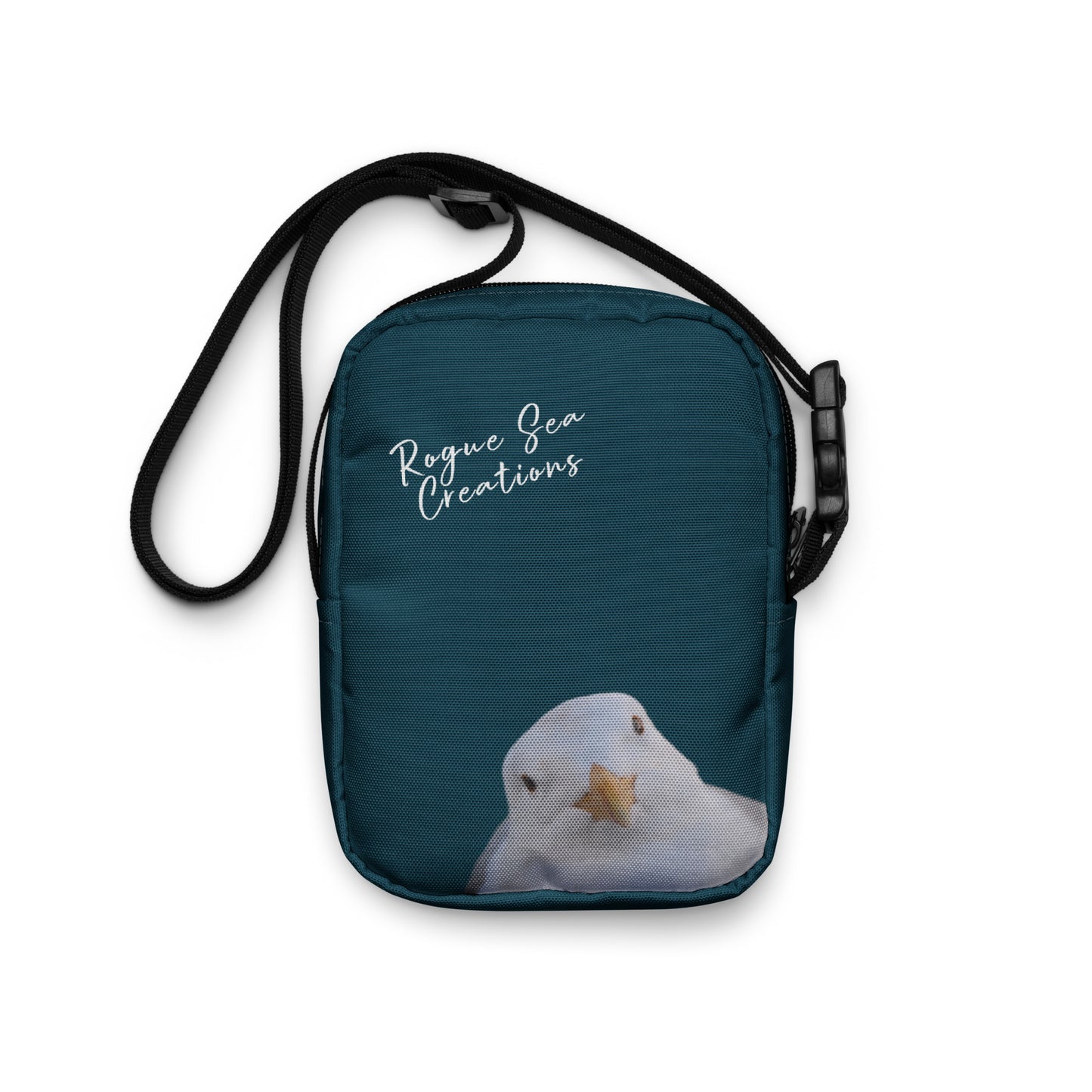 Fun blue seagull bag with a staring seagull