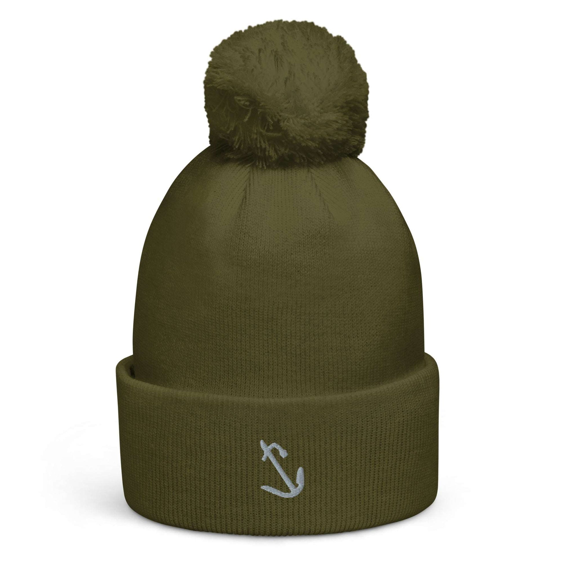 Green anchor beanie pom pom