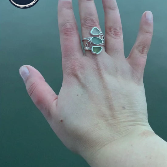 Käsintehty hopea- ja merilasisormus Seaside Fantasy